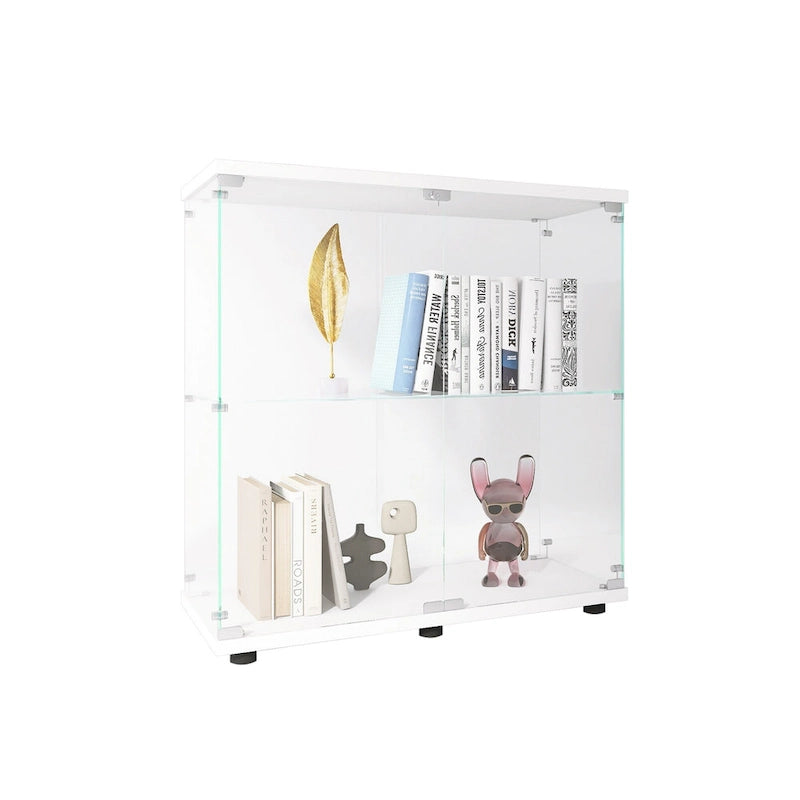Zweitüriger Glasvitrinenschrank, 2 Einlegeböden mit Tür, Standvitrine Bücherregal für Wohnzimmer Schlafzimmer Büro
