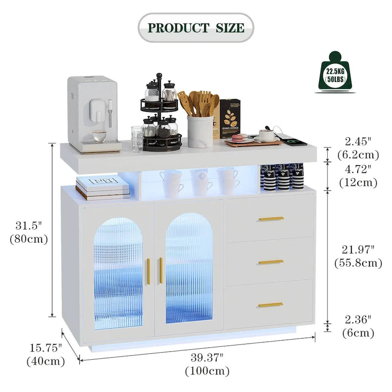 39Breites Sideboard mit LED-Beleuchtung - N/A