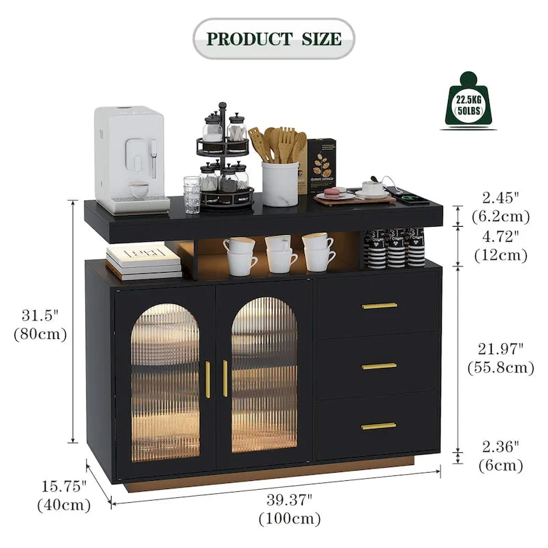 39Breites Sideboard mit LED-Beleuchtung - N/A