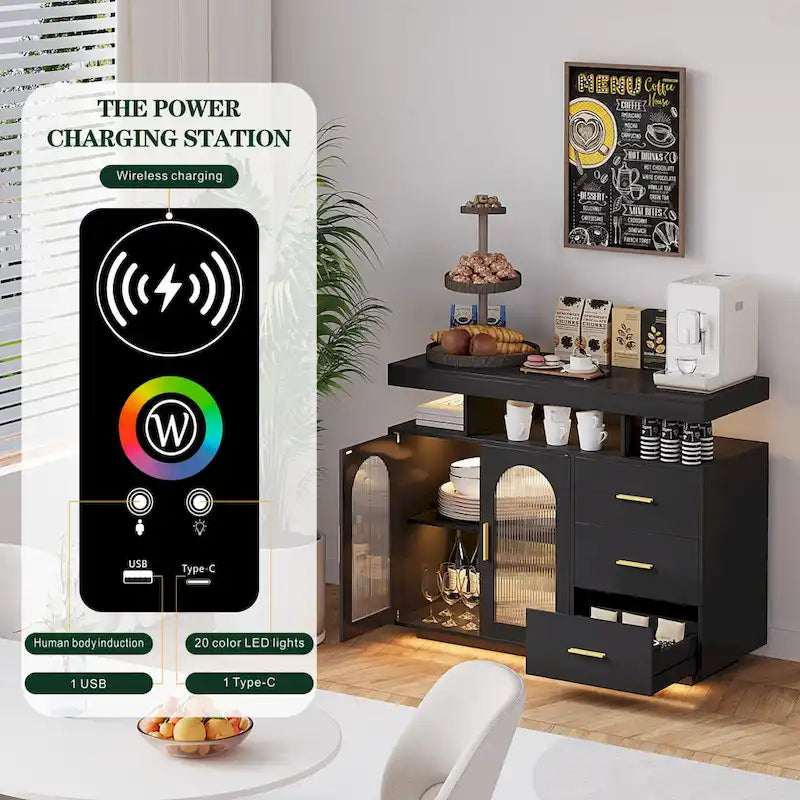 39Breites Sideboard mit LED-Beleuchtung - N/A