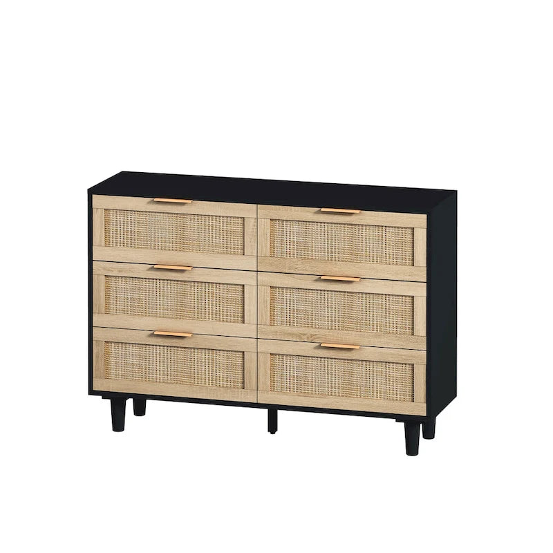 Rattan-Aufbewahrungsschrank mit 6 Schubladen, Rattanschublade, für Schlafzimmer, Wohnzimmer, Holzfarbe