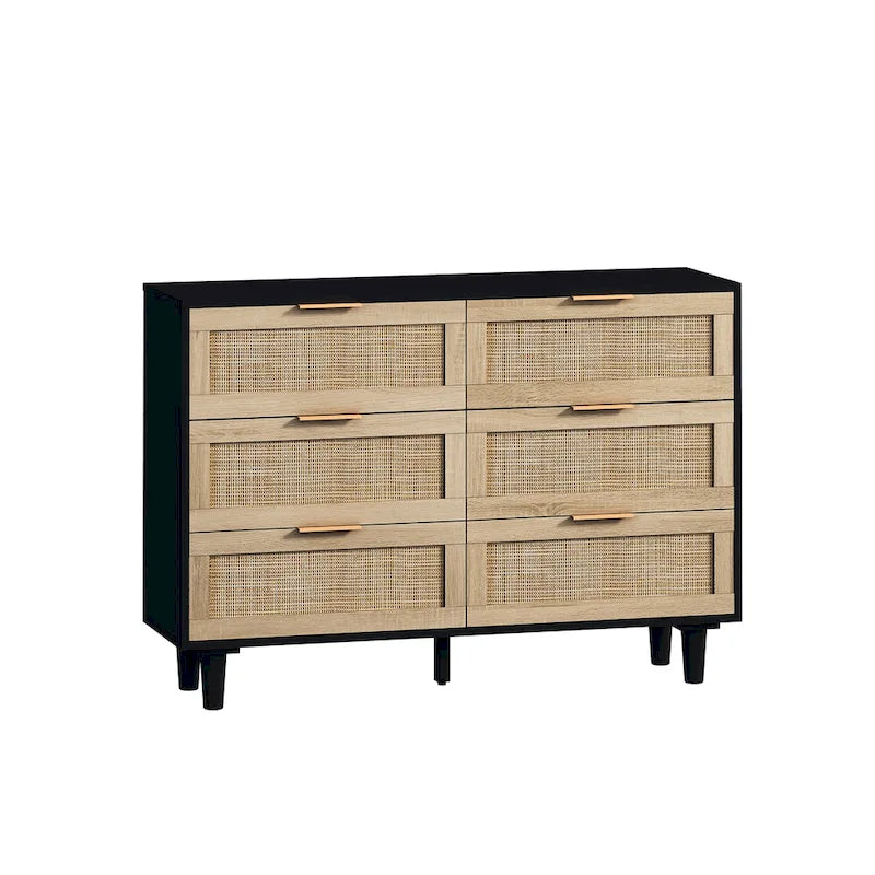 Rattan-Aufbewahrungsschrank mit 6 Schubladen, Rattanschublade, für Schlafzimmer, Wohnzimmer, Holzfarbe