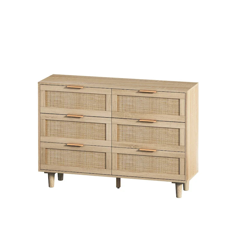 Rattan-Aufbewahrungsschrank mit 6 Schubladen, Rattanschublade, für Schlafzimmer, Wohnzimmer, Holzfarbe