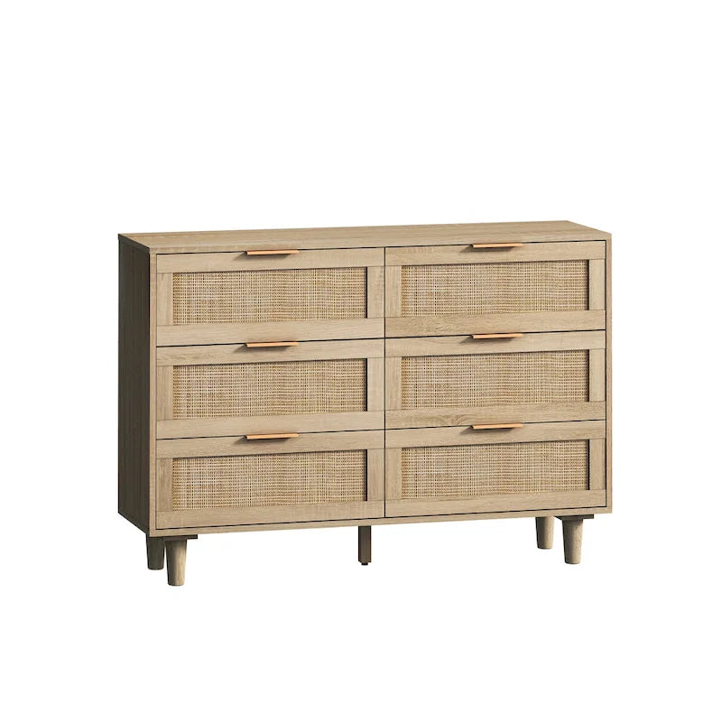 Rattan-Aufbewahrungsschrank mit 6 Schubladen, Rattanschublade, für Schlafzimmer, Wohnzimmer, Holzfarbe