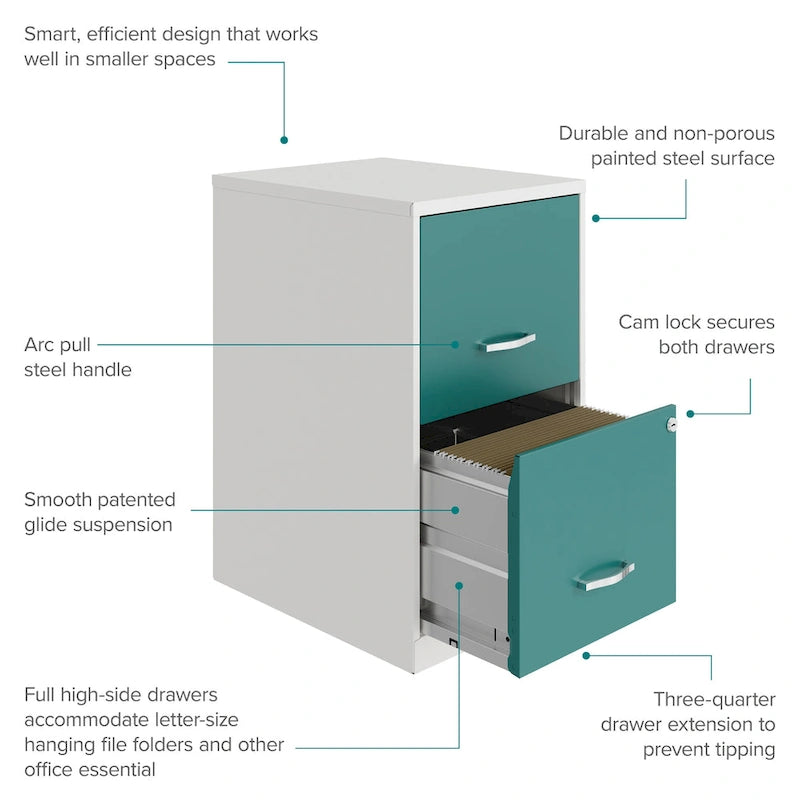 18-Zoll 2-Schubladen Aktenschrank aus Metall - Alpine White