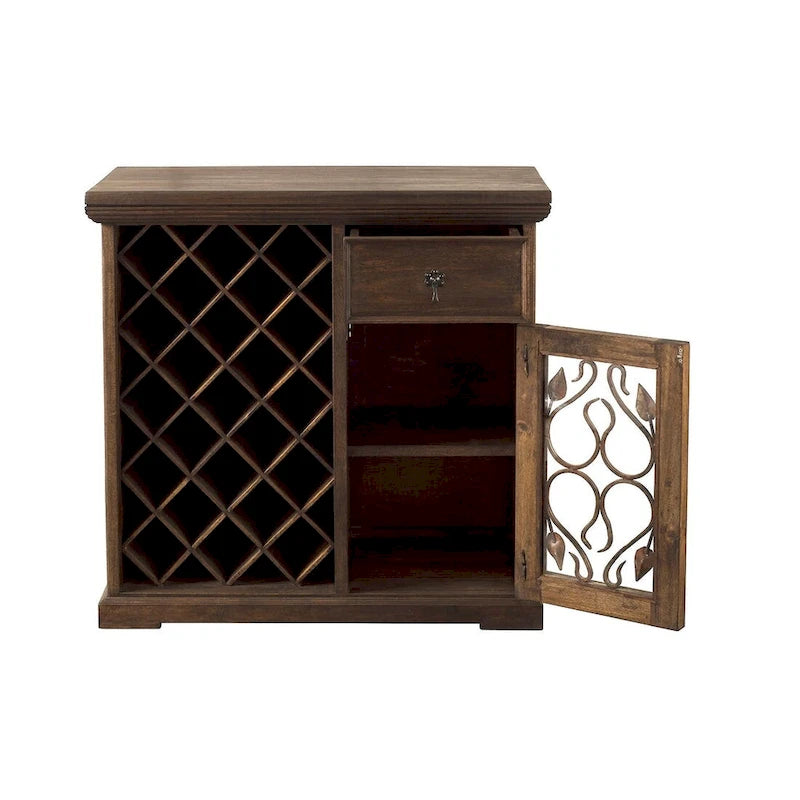 Handgefertigter Weinschrank aus massivem recyceltem Scheunenholz und geschmiedeten Eisenbeschlägen für den Innenbereich, 101,6 cm Höhe – N/Z