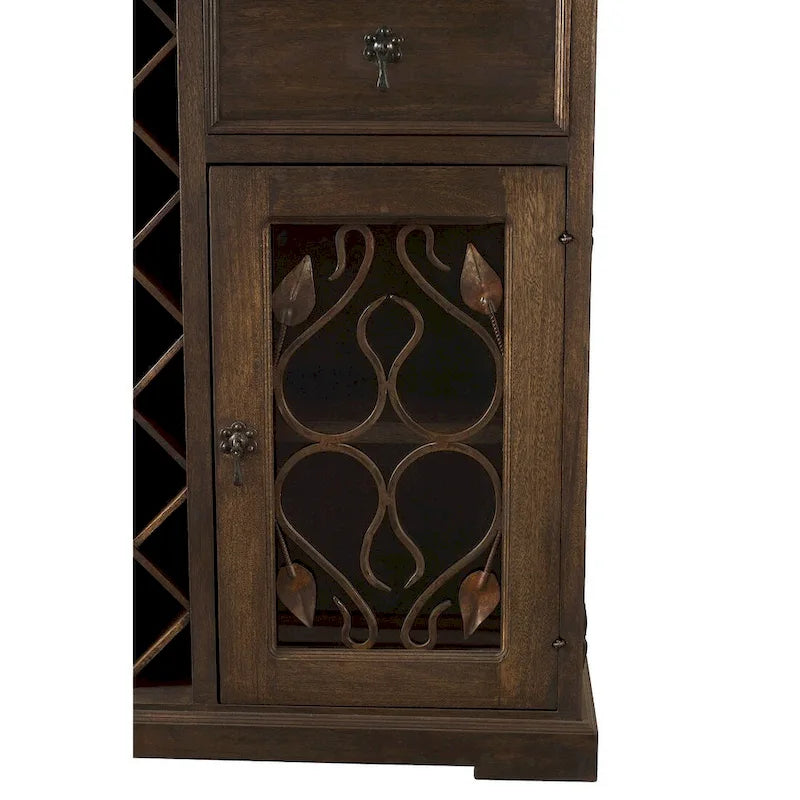 Handgefertigter Weinschrank aus massivem recyceltem Scheunenholz und geschmiedeten Eisenbeschlägen für den Innenbereich, 101,6 cm Höhe – N/Z