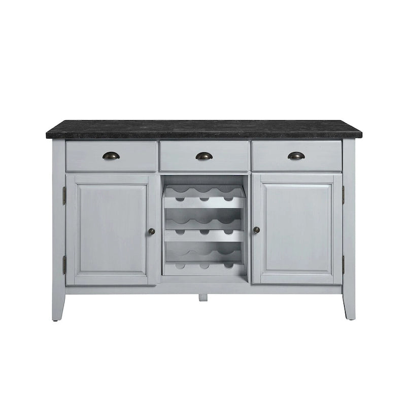 Rechteckiger Servierschrank mit Marmorplatte in Antikweiß