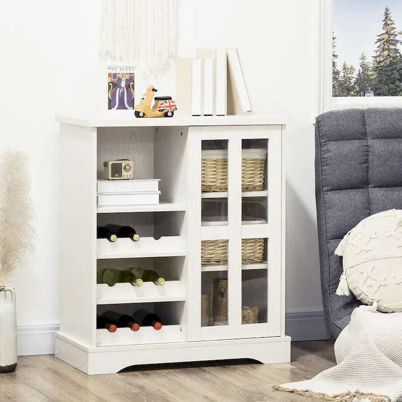Modernes Sideboard mit Weinregalen und Glasschiebetür - Grau