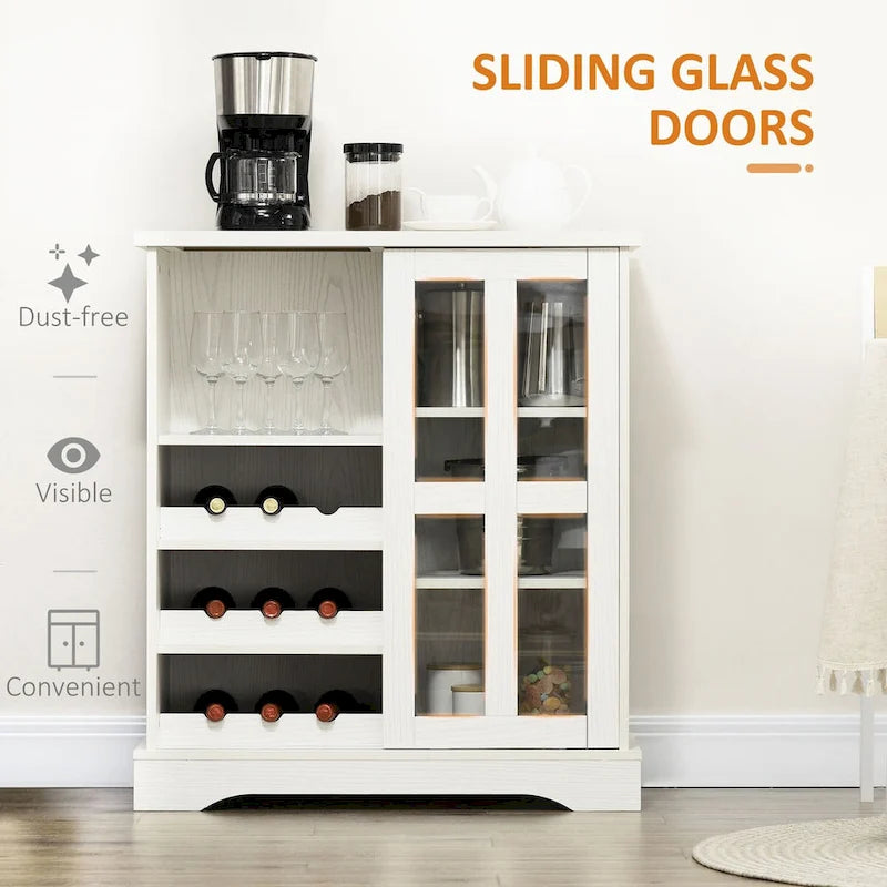 Modernes Sideboard mit Weinregalen und Glasschiebetür - Grau