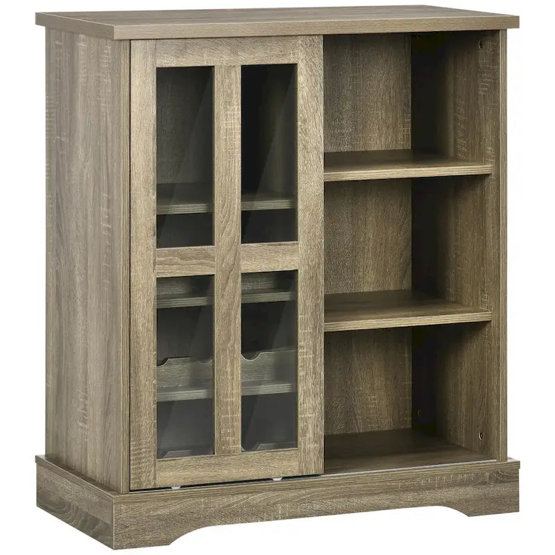 Modernes Sideboard mit Weinregalen und Glasschiebetür - Grau