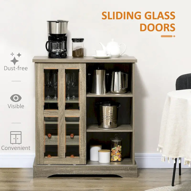 Modernes Sideboard mit Weinregalen und Glasschiebetür - Grau