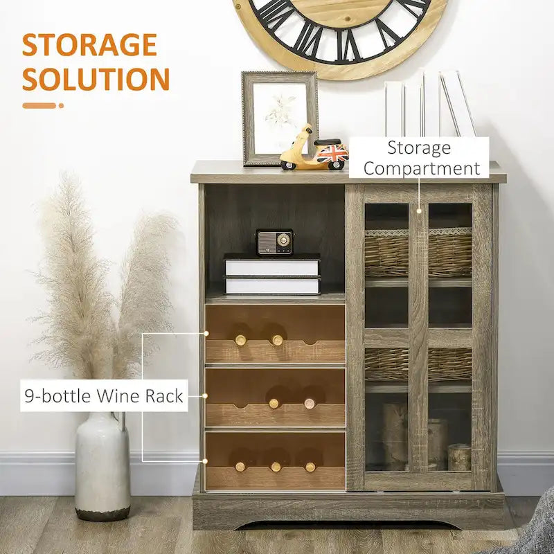 Modernes Sideboard mit Weinregalen und Glasschiebetür - Grau