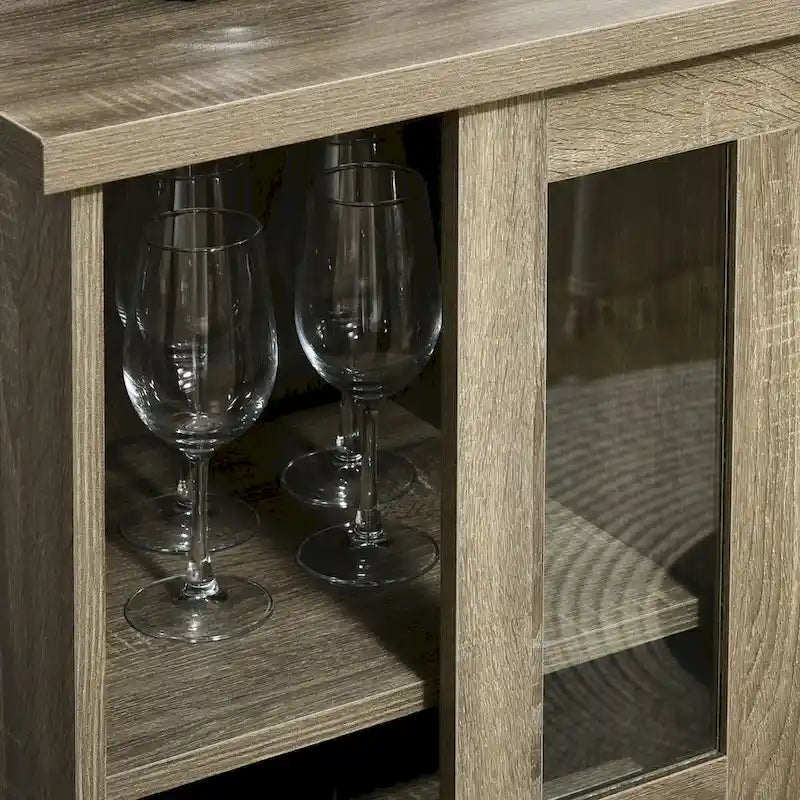 Modernes Sideboard mit Weinregalen und Glasschiebetür - Grau