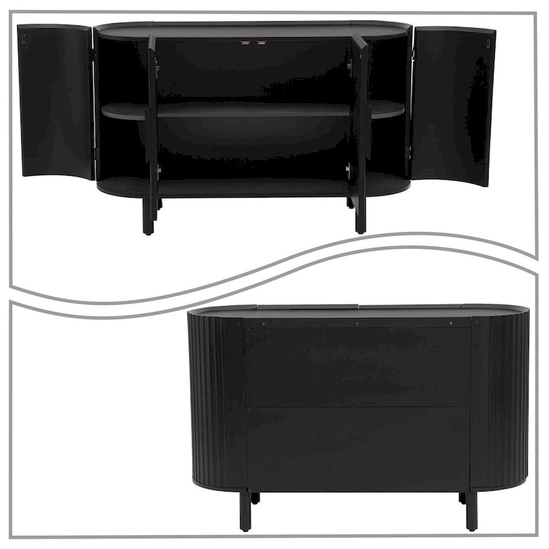 Modernes stilvolles Sideboard aus Holz mit vertikal gestreiften Schranktüren