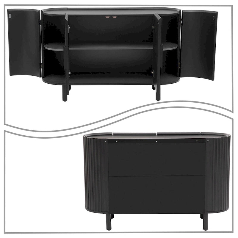Modernes stilvolles Sideboard aus Holz mit vertikal gestreiften Schranktüren