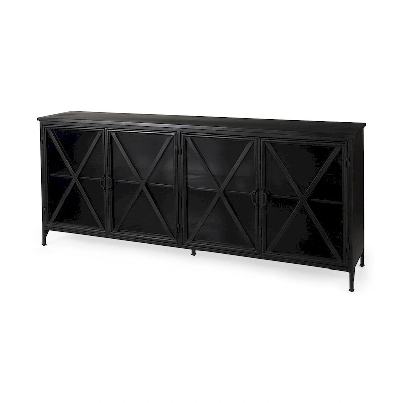 79-Zoll schwarzes Sideboard aus Metall mit Glastüren - Industrieller Stil