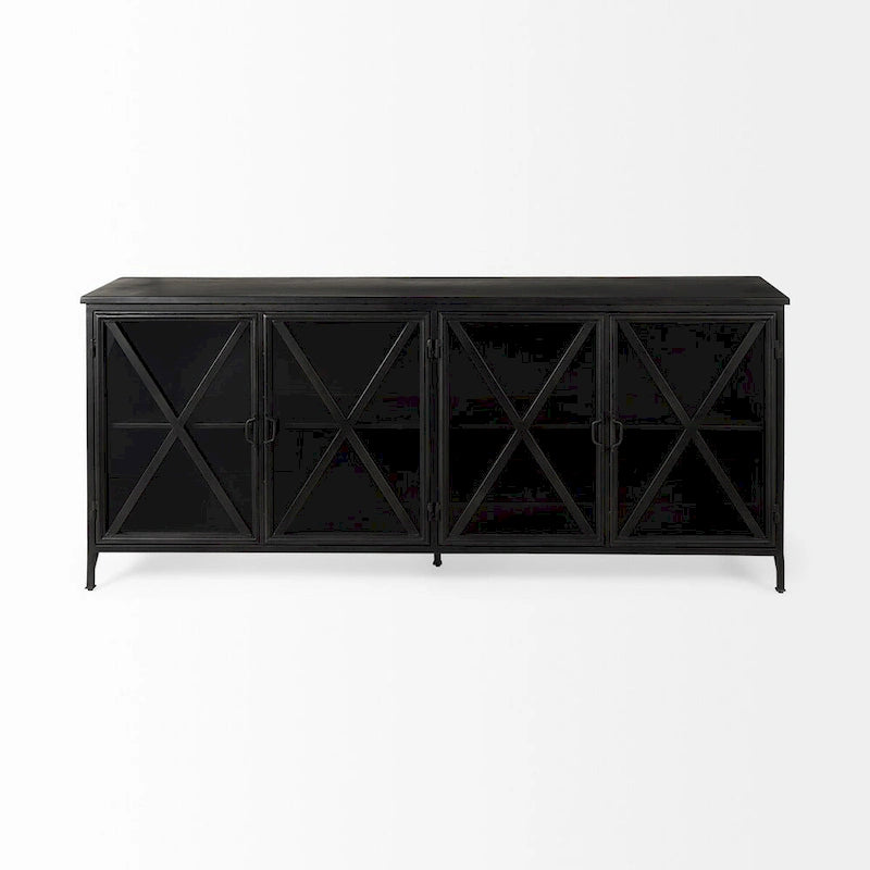 79-Zoll schwarzes Sideboard aus Metall mit Glastüren - Industrieller Stil