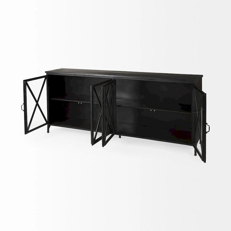 79-Zoll schwarzes Sideboard aus Metall mit Glastüren - Industrieller Stil