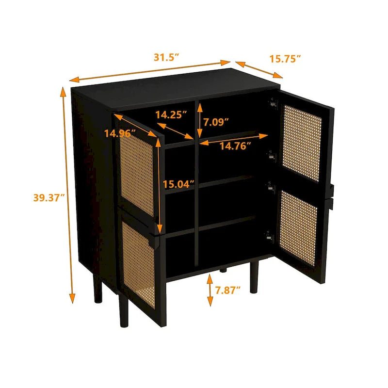 Modernes Sideboard mit 4 Türen und Rattan-Geflecht