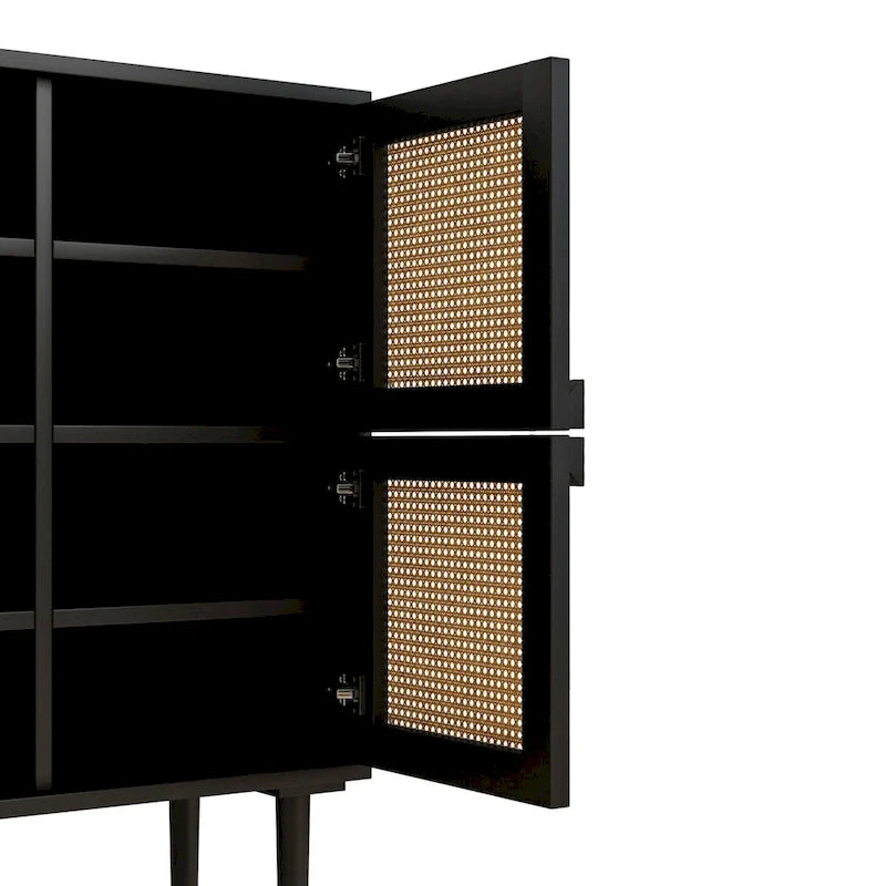 Modernes Sideboard mit 4 Türen und Rattan-Geflecht