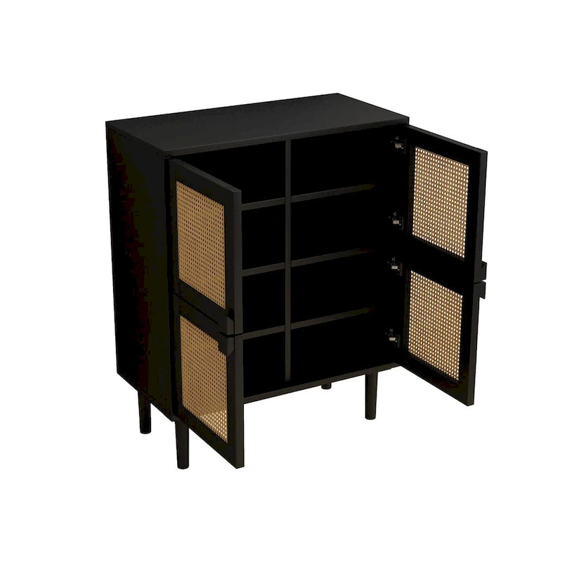Modernes Sideboard mit 4 Türen und Rattan-Geflecht