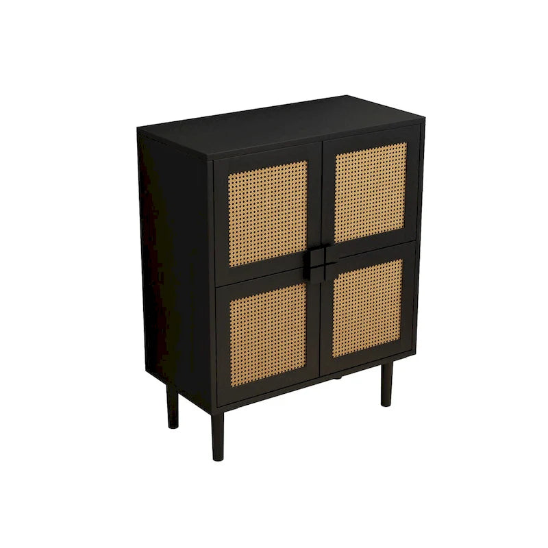 Modernes Sideboard mit 4 Türen und Rattan-Geflecht