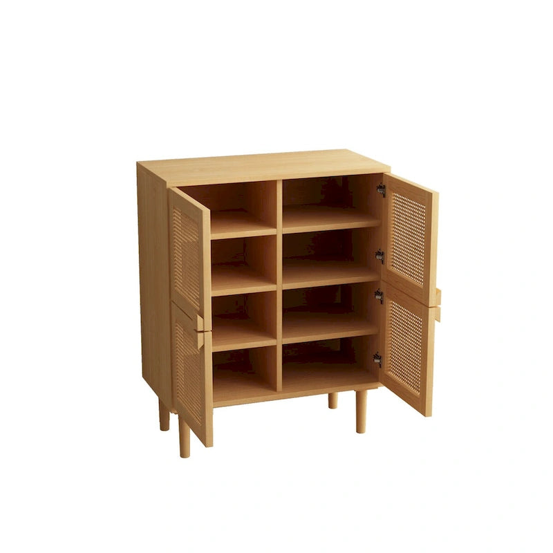Modernes Sideboard mit 4 Türen und Rattan-Geflecht