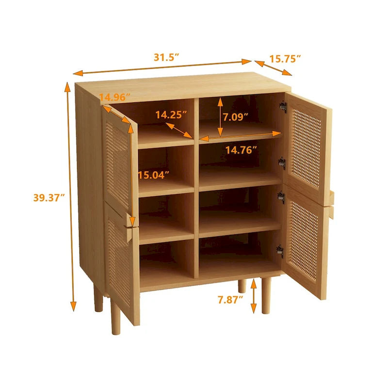 Modernes Sideboard mit 4 Türen und Rattan-Geflecht