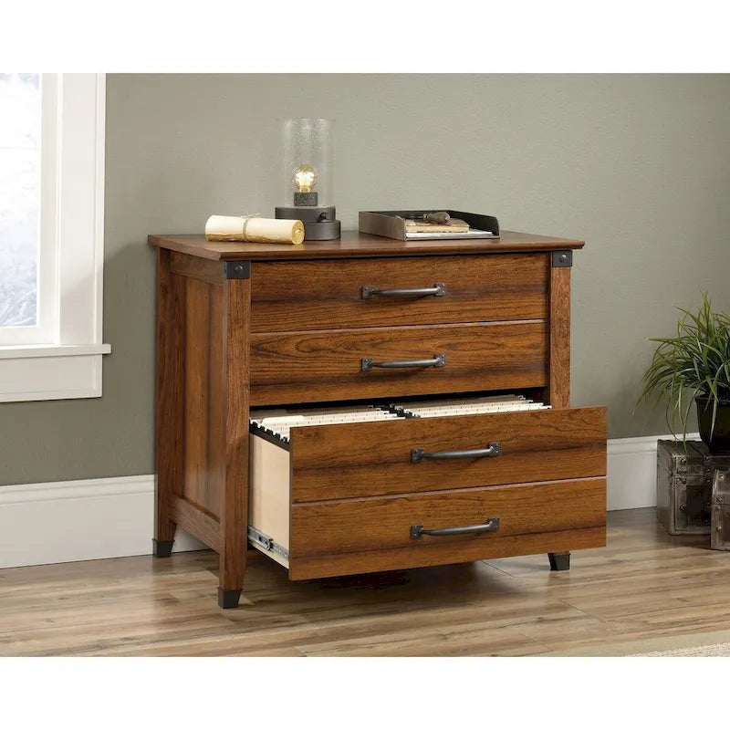 2-Schubladen-Aktenschrank – Washington Cherry mit schmiedeeisernen Beschlägen