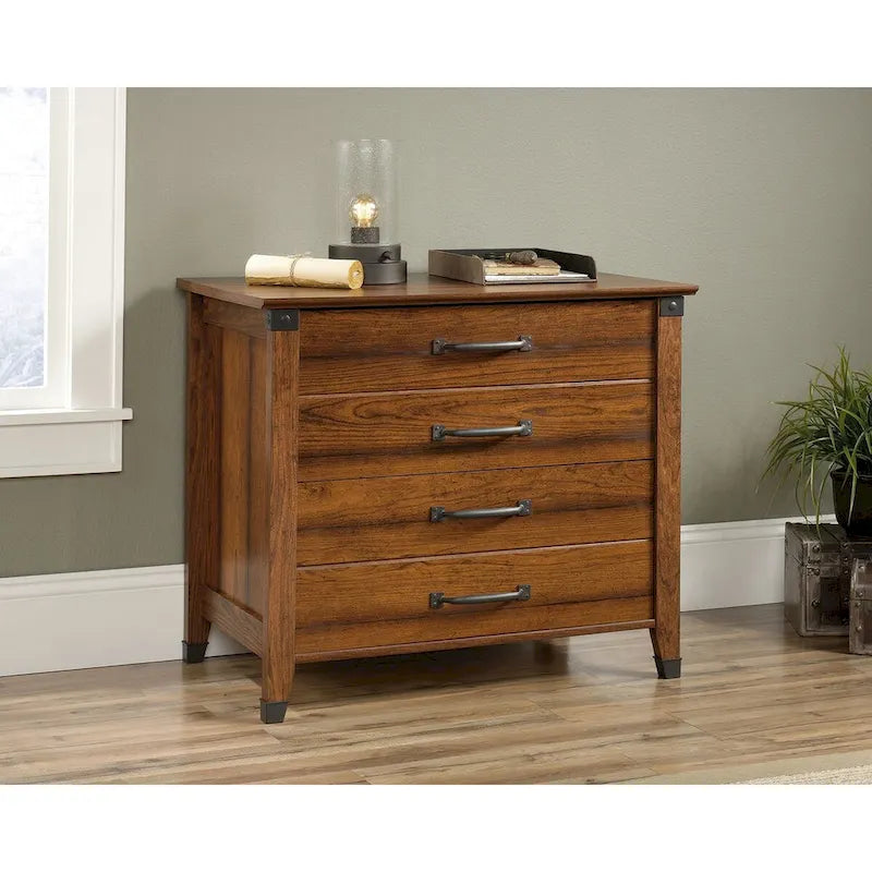 2-Schubladen-Aktenschrank – Washington Cherry mit schmiedeeisernen Beschlägen