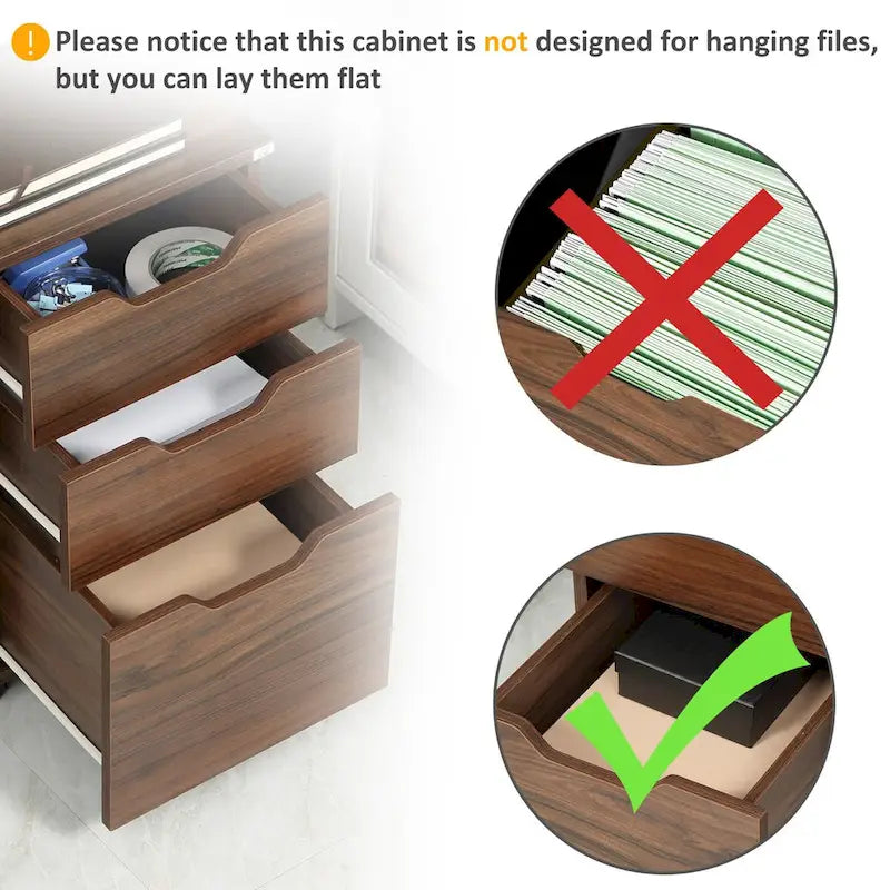 Büroschrank mit 3 Schubladen, Rollcontainer für Schlafzimmer, Wohnzimmer, braune Holzmaserung