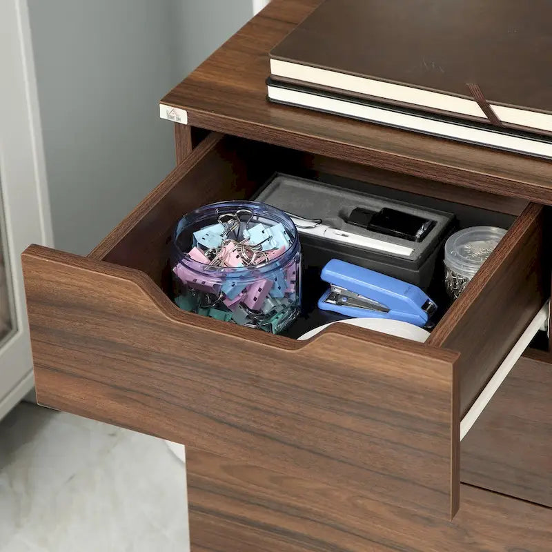 Büroschrank mit 3 Schubladen, Rollcontainer für Schlafzimmer, Wohnzimmer, braune Holzmaserung