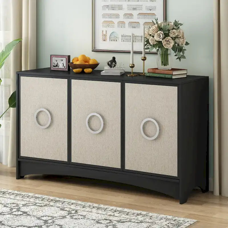 Aufbewahrungsschrank mit geschwungenem Design und verstellbaren Regalböden für Wohnzimmer
