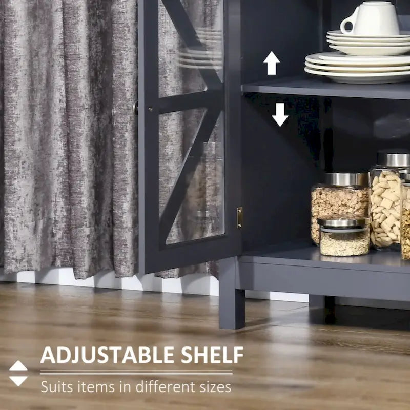Sideboard, Buffetschrank mit Türen aus gehärtetem Glas und verstellbarem Ablagefach, Anrichte, Grau