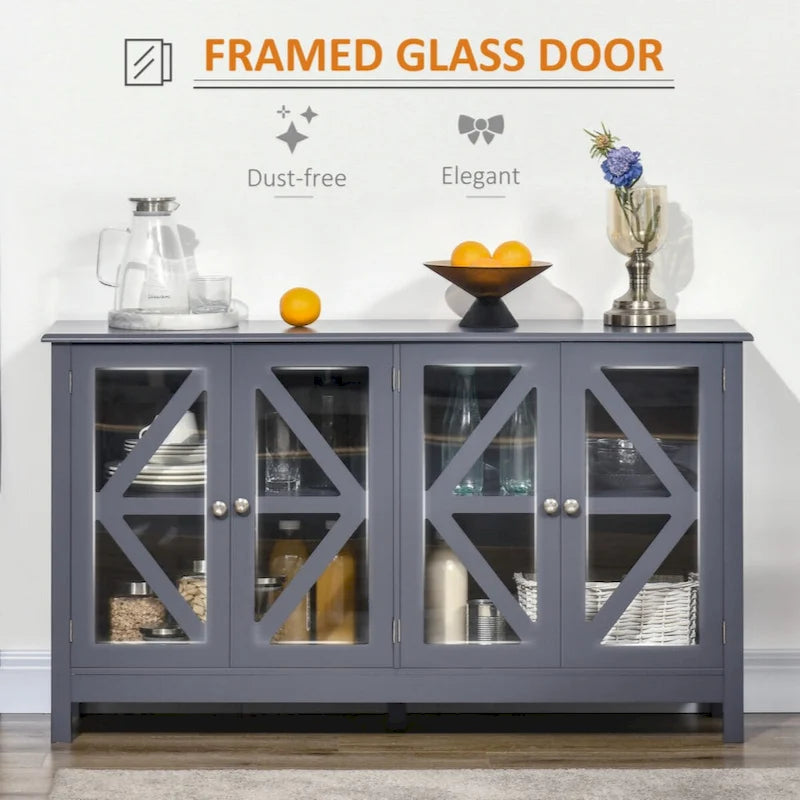 Sideboard, Buffetschrank mit Türen aus gehärtetem Glas und verstellbarem Ablagefach, Anrichte, Grau