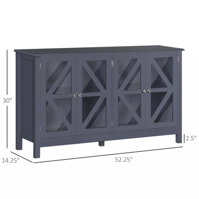 Sideboard, Buffetschrank mit Türen aus gehärtetem Glas und verstellbarem Ablagefach, Anrichte, Grau