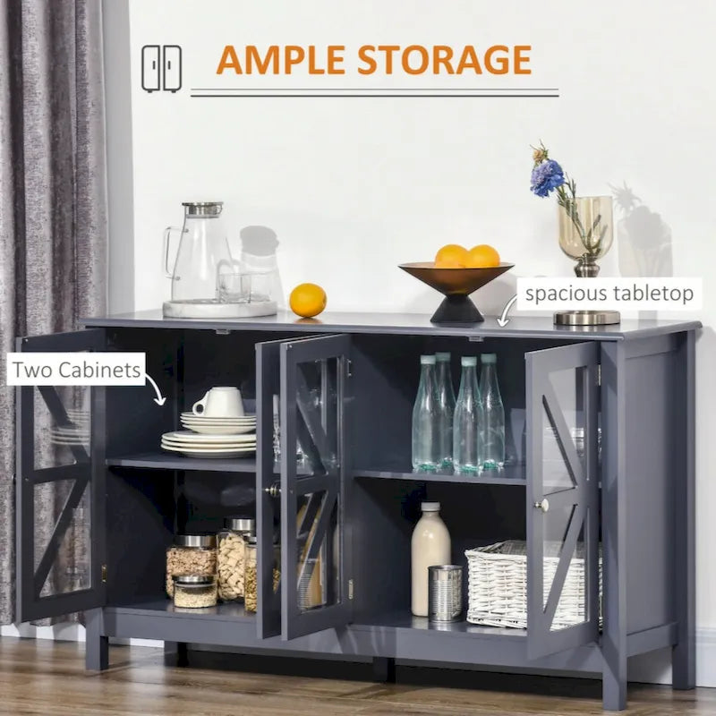 Sideboard, Buffetschrank mit Türen aus gehärtetem Glas und verstellbarem Ablagefach, Anrichte, Grau
