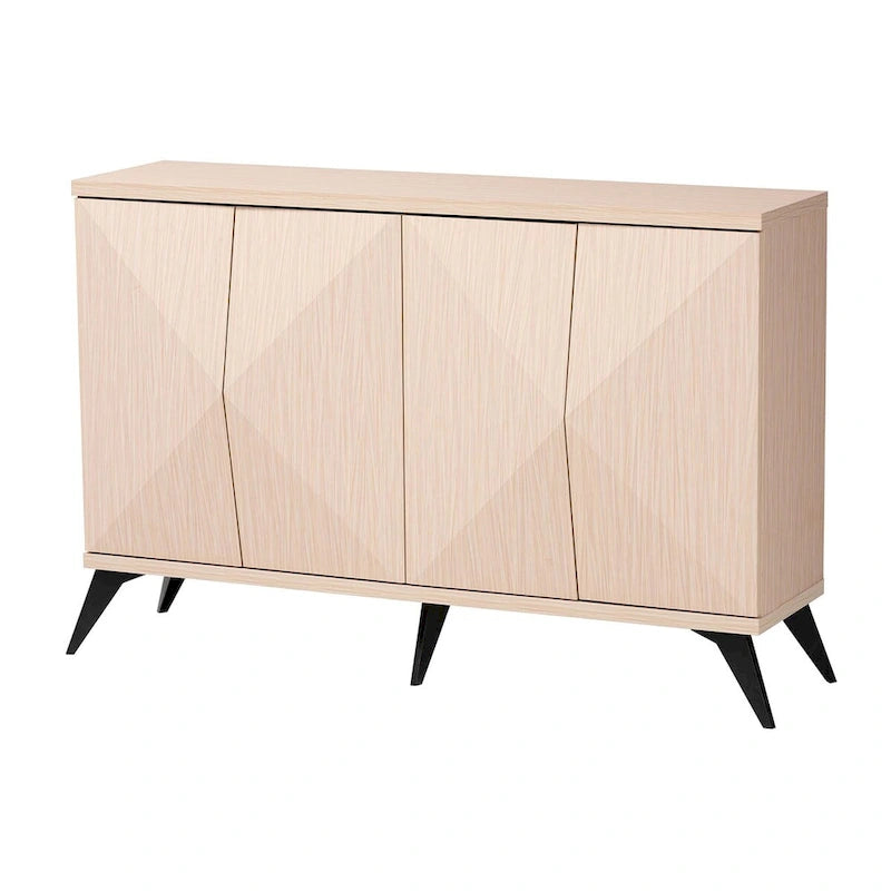 Mid-Century Modern Zweifarbiges 4-Türiges Sideboard Buffet – Hellbraun und Schwarz