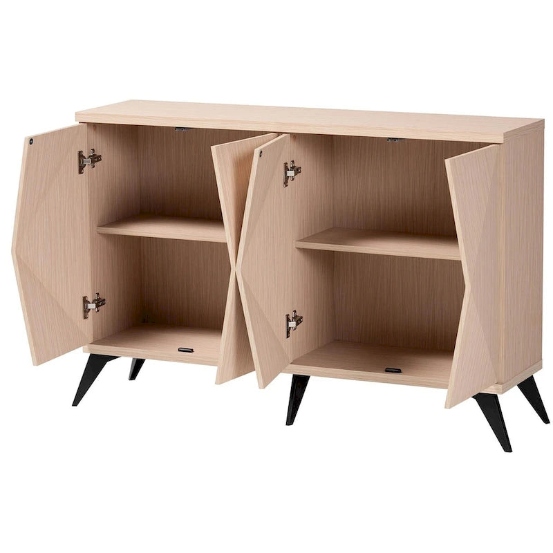 Mid-Century Modern Zweifarbiges 4-Türiges Sideboard Buffet – Hellbraun und Schwarz