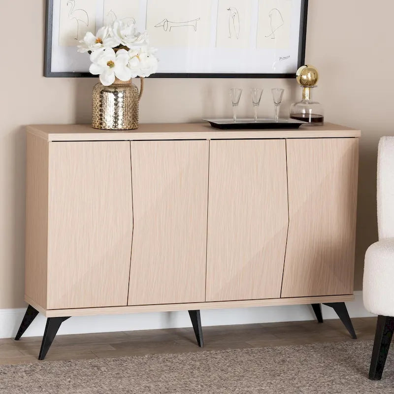 Mid-Century Modern Zweifarbiges 4-Türiges Sideboard Buffet – Hellbraun und Schwarz