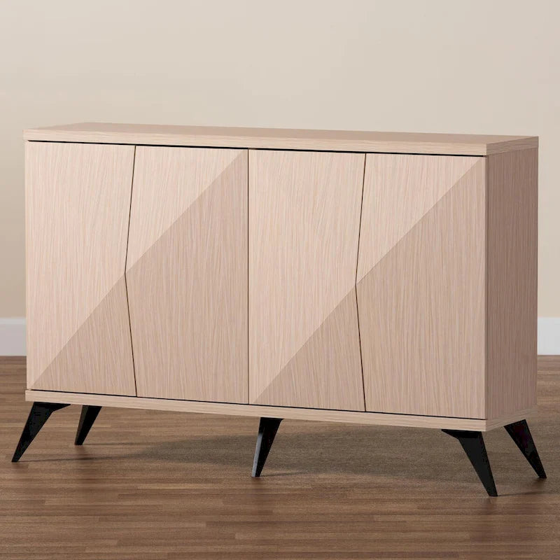 Mid-Century Modern Zweifarbiges 4-Türiges Sideboard Buffet – Hellbraun und Schwarz
