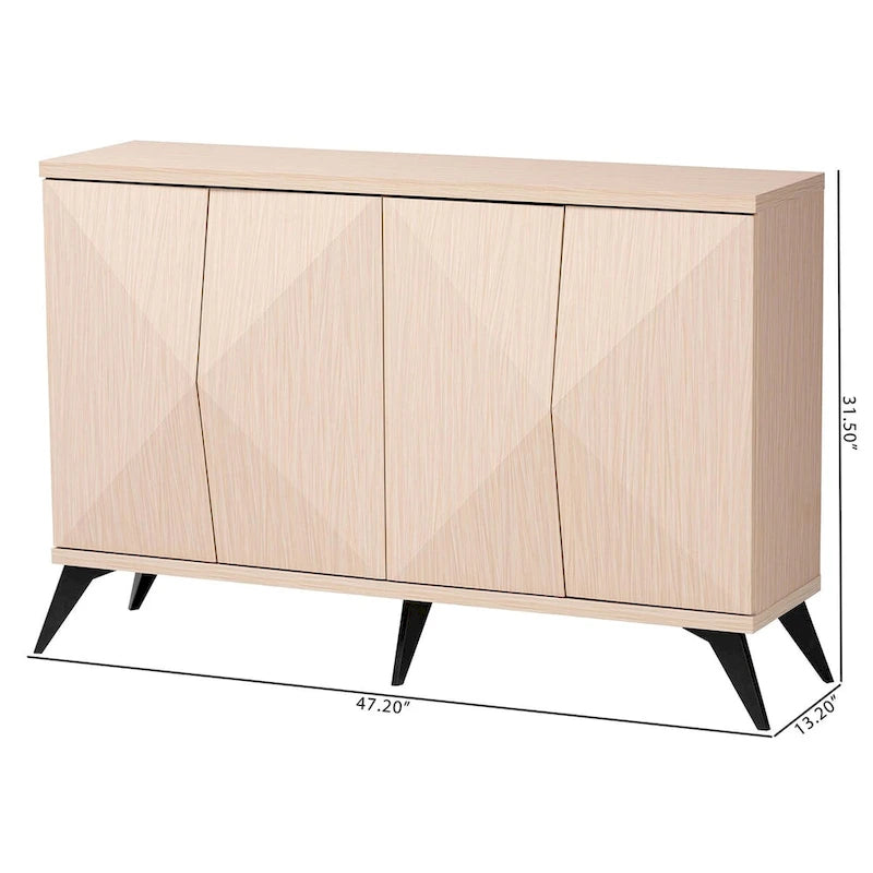 Mid-Century Modern Zweifarbiges 4-Türiges Sideboard Buffet – Hellbraun und Schwarz
