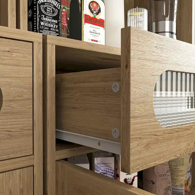 Akzent Küchenbuffet und Hochschrank Holz-Aufbewahrungsschrank mit Glasakzent-Schublade und Mikrowellenfach
