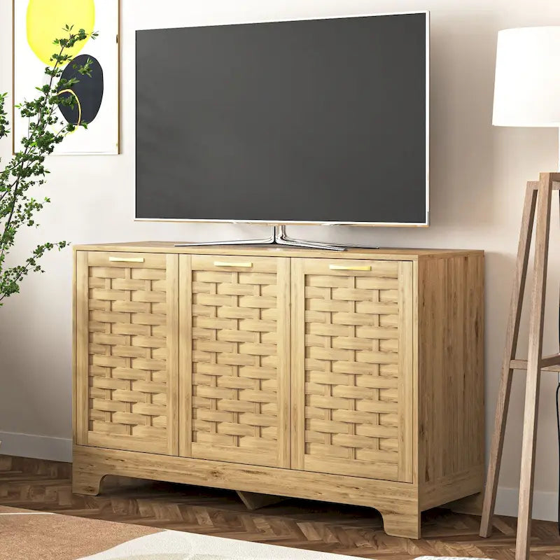 3-türiger Aufbewahrungsschrank mit geflochtenem Holzdesign