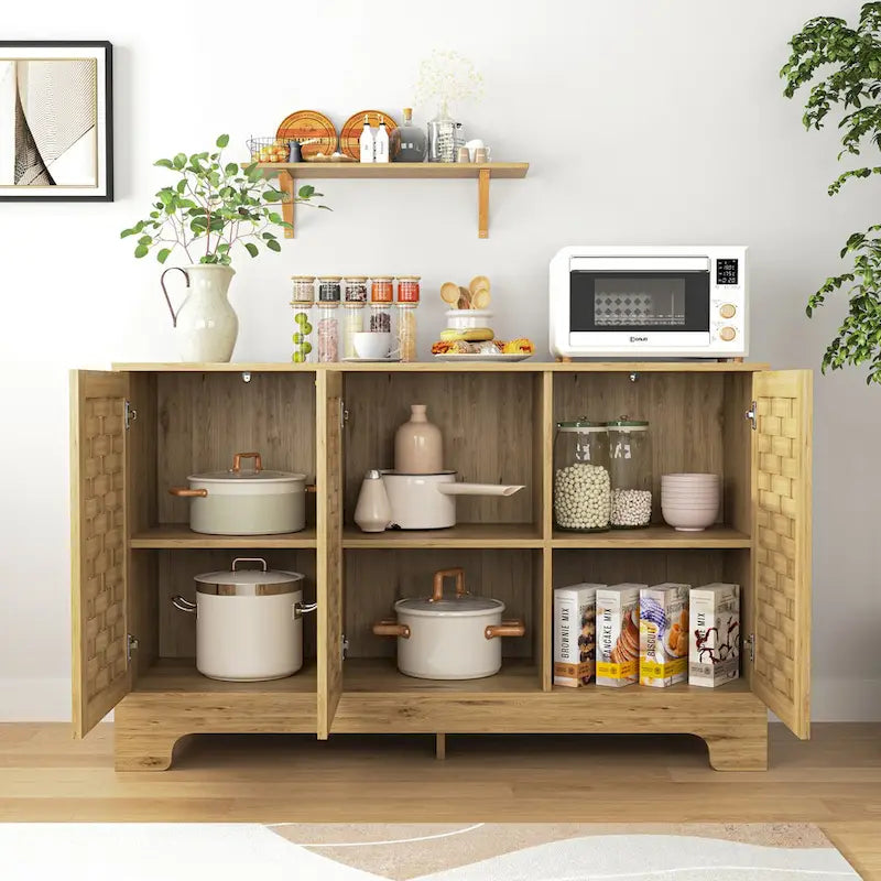 3-türiger Aufbewahrungsschrank mit geflochtenem Holzdesign