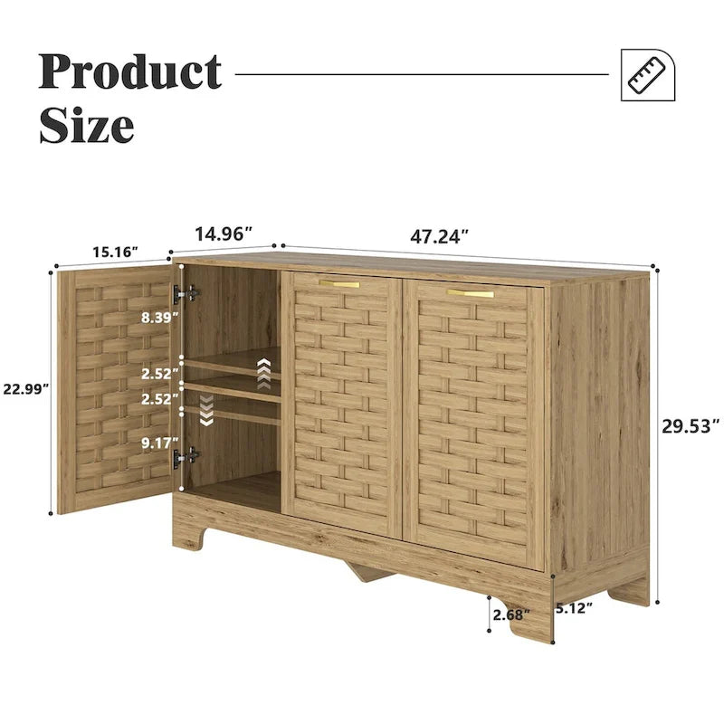 3-türiger Aufbewahrungsschrank mit geflochtenem Holzdesign