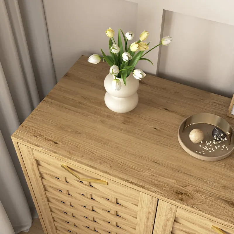 3-türiger Aufbewahrungsschrank mit geflochtenem Holzdesign