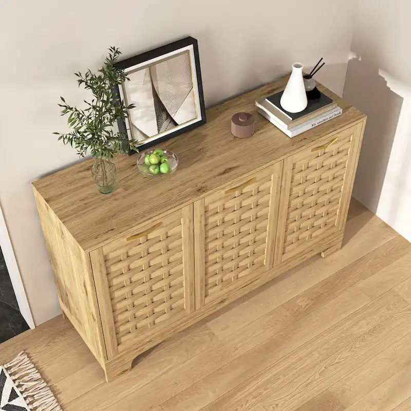 3-türiger Aufbewahrungsschrank mit geflochtenem Holzdesign