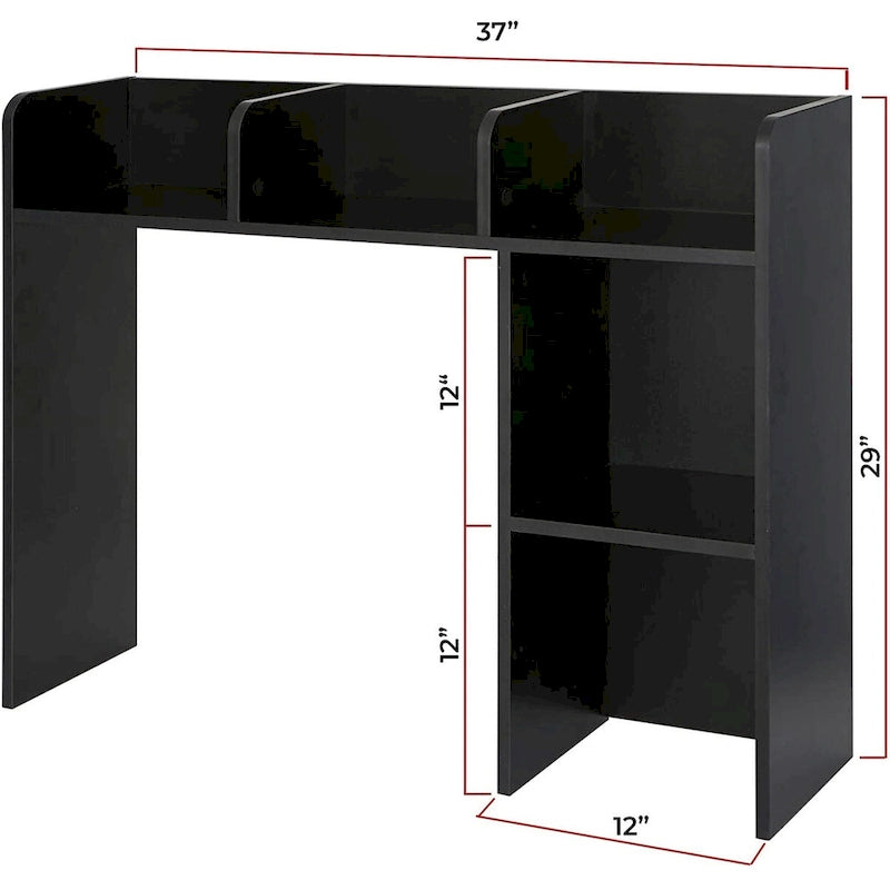 Schreibtisch-Bücherregalaufsatz – Schwarz, 37B x 9,5T x 29H